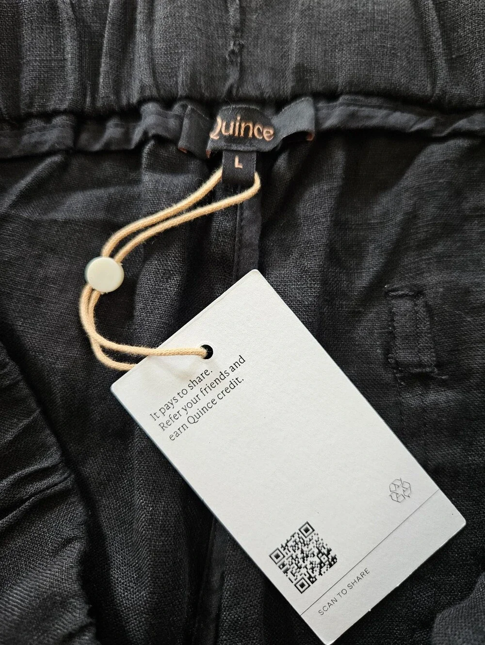 NWT Quince 100% European Linen Wide Leg Relaxed Fit Pull On Cropped Pants L